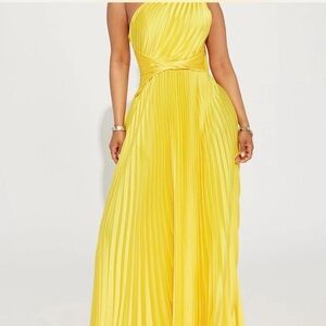 Fashion Nova Yellow Pleated maxi dress